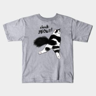 Check Meowt! Funny Cat Sploot | Black and White Cat Kids T-Shirt